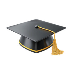 Elegant black graduation cap with golden tassel on a black background