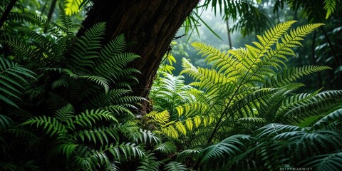 Fototapeta premium Tropical Tree Fern Forest with Lush Ferns