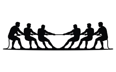 Vector art of silhouette of two teams competing in a tug of war, isolated on white background