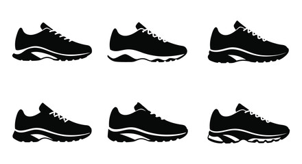 Silhouette of Fashionable Sneakers Arranged in a Grid Pattern on White Background