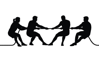 Vector art of silhouette of people playing tug of war isolated on white background