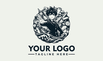 Epic Black Vector of Anime Hero Protecting Earth from Destruction and Waste