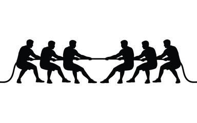Vector art of silhouette of two teams playing tug of war isolated on white background