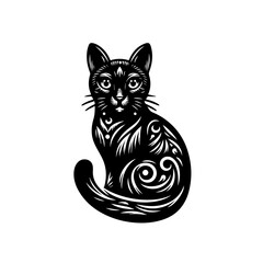 Obraz premium Black cat with decorative pattern isolated on white background