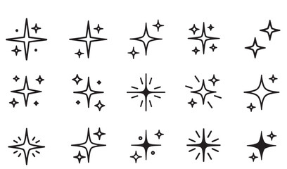 Set of sparkle icons representing glowing effects for graphic design and illustrations