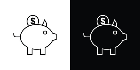 Piggy bank icon or logo, simple minimal style. outline doodle icon.