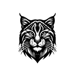 Obraz premium Bobcat head isolated on white background, a vector illustration in black color