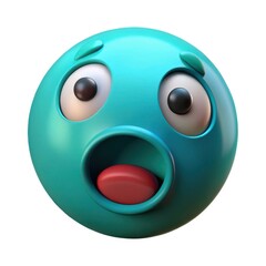 Shocked and surprised turquoise emoji face isolated on white background