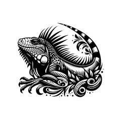 Detailed iguana illustration isolated on white background in vintage style