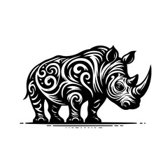 Obraz premium Illustration of a rhino isolated on white background in black and white style