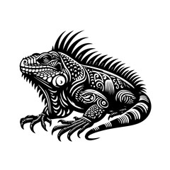 Obraz premium Detailed black and white drawing of an iguana isolated on white background