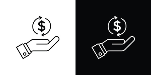 Hand money exchange icon or logo, simple minimal style. outline doodle icon.