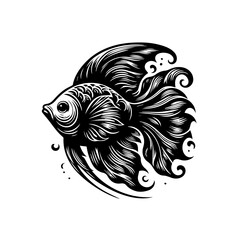 Illustration of a betta fish isolated on white background in black and white