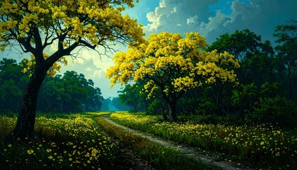 Naklejka premium sunset in the forest