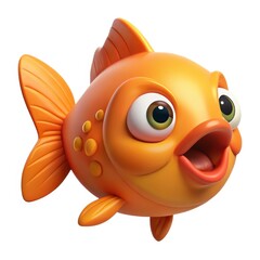 Cute cartoon goldfish with big eyes and open mouth isolated on white background
