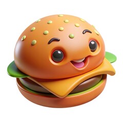 Cute cartoon hamburger character with a happy face isolated on white background