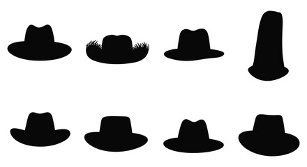 Collection of Black Hat Silhouettes Isolated on White Background for Design