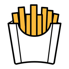 Golden Delight A vibrant, clean vector illustration of a classic fast food item: french fries in their paper container. Perfectly portioned for a quick, satisfying snack.