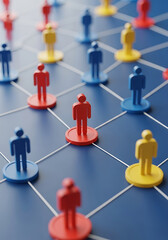 Network of connected people representing communication relationships and social interaction