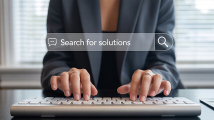 Businesswoman Searching for Solutions Online:  Modern Professional Close-up