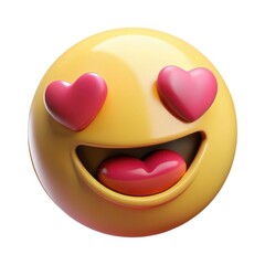 Smiling emoji with heart eyes and open mouth isolated on white background