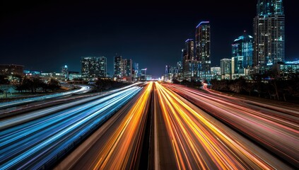 Fototapeta premium City highway at night, light trails
