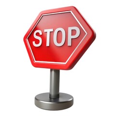 Red hexagonal stop sign with the word stop isolated on white background