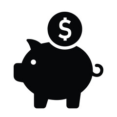 Piggy Bank with Dollar Coin Icon – Black Moneybox Silhouette Vector for Saving, Finance, and Investment Illustration