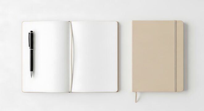 Two Open Notebooks with a Pen, Minimalist Composition