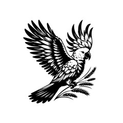 Elegant cockatoo parrot with spread wings illustration.