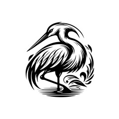 Elegant Heron Bird Stylized Logo Illustration.
