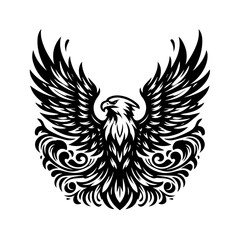 Majestic black eagle with ornamental flourish design vector illustration.