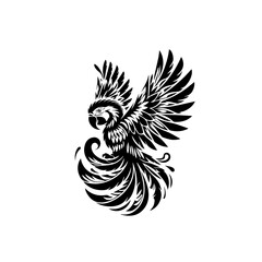 Majestic Flying Parrot in a Stylized Tribal Art Style.