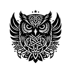 Majestic Owl Head with Celtic Knotwork Design.