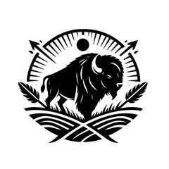 Stylized American Bison emblem with tribal elements and arrows.