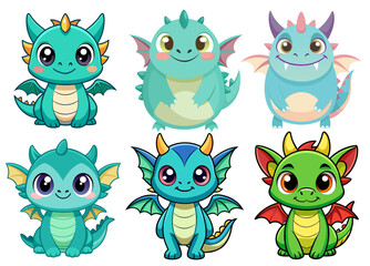 Fototapeta premium Cute Baby Dragon Kawaii Style Vector Illustration