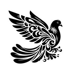 Stylized flying dove with ornate decorative patterns.