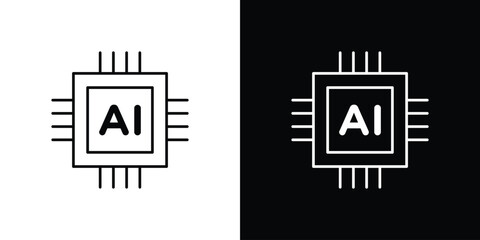 AI chip icon or logo, simple minimal style. outline doodle icon.