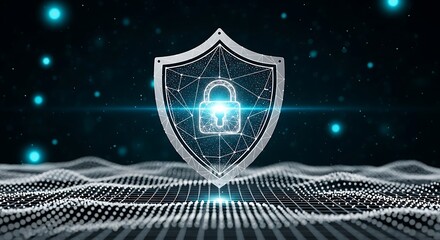 Cybersecurity Shield: Futuristic Digital Protection, Network Security Concept, Abstract Data Visualization.