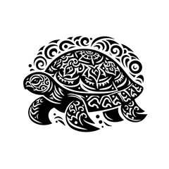 Stylized turtle with intricate Polynesian patterns.