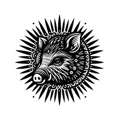 Stylized Wild Boar Head Emblem Illustration.