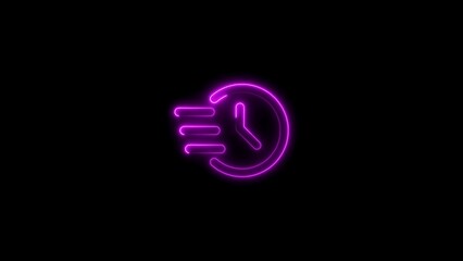 Neon clock illustration symbolizing time management speed and efficiency against black backdrop