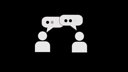 Two figures engaging in dialogue sharing ideas through speech bubbles on black background