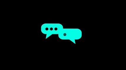 Two teal speech bubbles representing communication and conversation on a black background