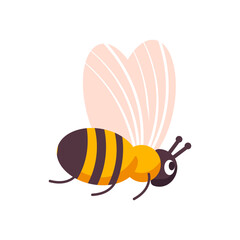 Adorable cartoon bee with big eyes. Perfect for children’s decor, stickers, greeting cards, and baby designs. Cute childish bee vector illustration isolated on white background. Funny bee insect.
