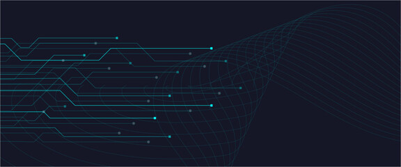 Dark blue network background of dots and lines crossing each other, abstract technological background