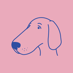  Dog profile illustration, Long nose dog head drawn in bold blue outline facing right with minimal clean stroke and playful look