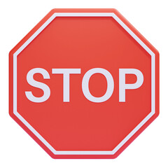 Red octagon stop sign safety traffic road regulation warning symbol 3d rendered illustration