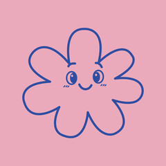 Happy flower outline, Line drawing of smiling cartoon flower with simple rounded petals in cheerful minimal doodle style