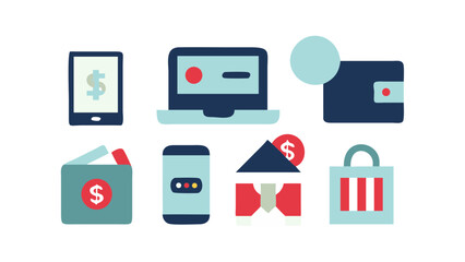 Fototapeta premium Finance and Banking Icon Set Including Mobile Banking, Investment, Credit Card, Loan, ATM, Budgeting, Savings, and Money Transfer Symbols in Vector